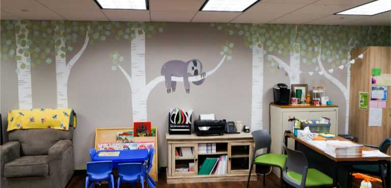 Sloth Wall Mural at Children's Advocacy Center Locations